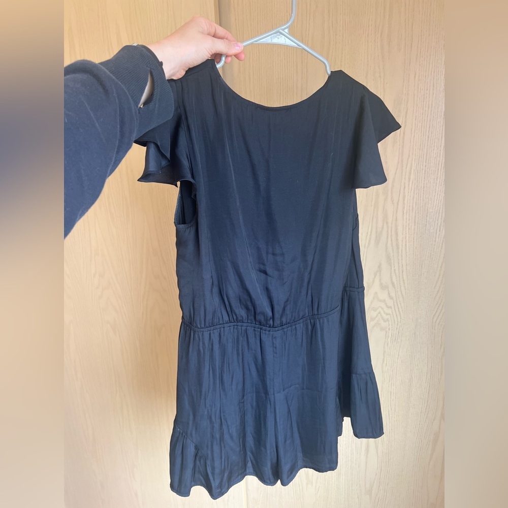 Black tie-front romper